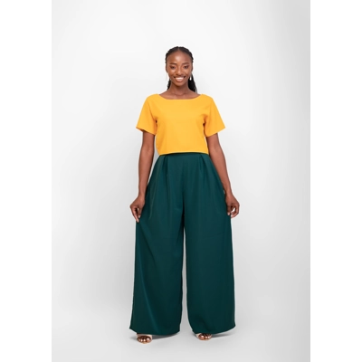 Elara Pant Set - Green & Mustard