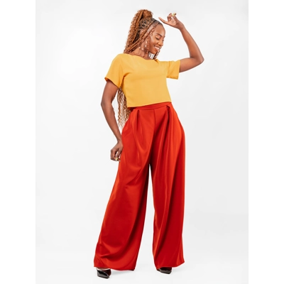 Elara Pant Set - Mustard & Brown
