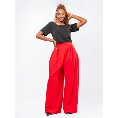Elara Pant Set - Black & Red