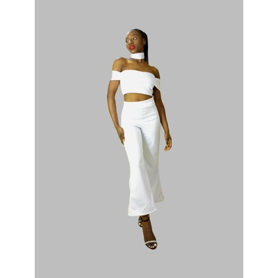 Off-Shoulder Pants Set - White