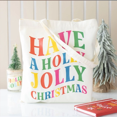 Holly Jolly Christmas Polyester Tote Bag