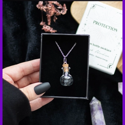 Black Obsidian Crystal Chip Potion Bottle Necklace Black Obsidian Crystal Chip Potion Bottle Necklace