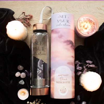 Amethyst Set Your Intention Glass Water Bottle Amethyst Set Your Intention Glass Water Bottle