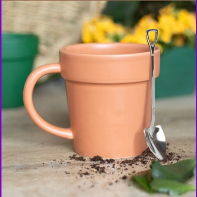 Plain Plant Pot Ceramic Mug and Shovel Spoon