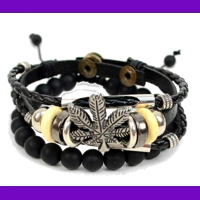 Genuine Leather Marijuana Leaf Bracelet