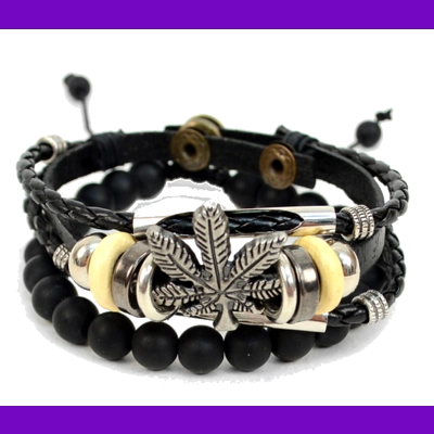 Genuine Leather Marijuana Leaf Bracelet Genuine Leather Marijuana Leaf Bracelet