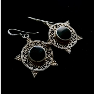 Black Onyx in Sterling Silver pentagram witchy filigree ritual spell earrings