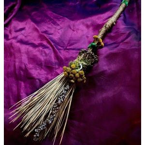 Witch Altar Besom small Broom with herbs, pine needles and crescent moon Witchcraft tool