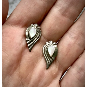 Sterling silver and mother pearl angel wings stud earrings