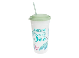 Plastic Printed Tumbler with Straw, 7.5 oz.(Sea Life)