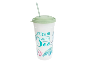 Plastic Printed Tumbler with Straw, 7.5 oz.(Sea Life)