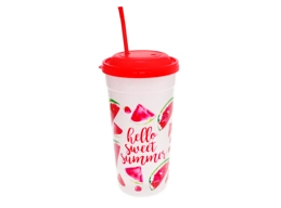 Plastic Printed Tumbler with Straw, 7.5 oz.(Watermelons)