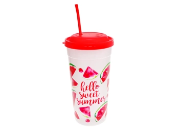 Plastic Printed Tumbler with Straw, 7.5 oz.(Watermelons)
