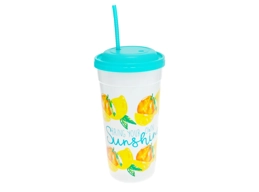 Plastic Printed Tumbler with Straw, 7.5 oz.(Lemon's & Peaches)
