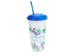 Plastic Printed Tumbler with Straw, 7.5 oz. (Blue&Purple-Butterfly’s)