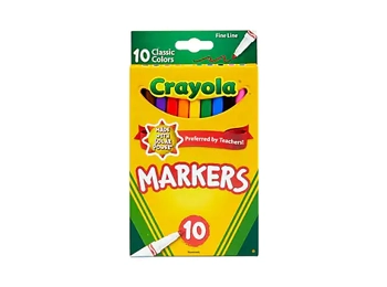 Crayola Classic Kid's Markers, Fine Point, Assorted, 10/Pack
