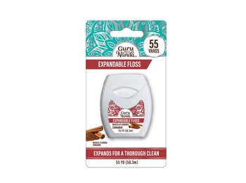 GuruNanda Expandable Waxed Dental Floss - Deep Gentle String Floss - Cinnamon Flavor - 55 Yards
