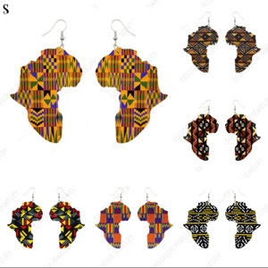 African Map print wooden Drop earrings