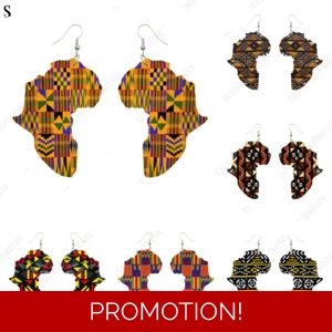 African Map print wooden Drop earrings