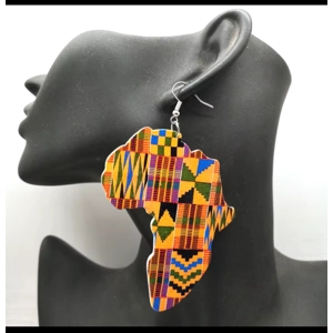 African Map print wooden Drop earrings