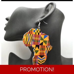 African Map print wooden Drop earrings