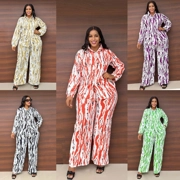 Pant Sets Women Autumn Long Sleeve Tops and Wide Leg Pants Print 2pcs Outfits