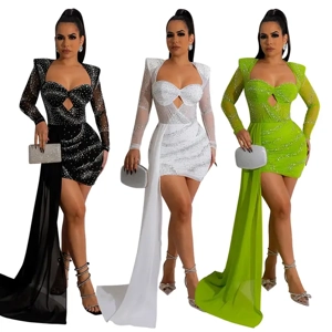 Elegant mesh crystal diamond dress