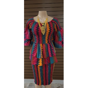 African double layer set/ Top & Pencil skirt set