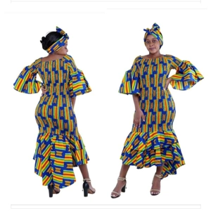 African Long Mermaid Dress with head tie