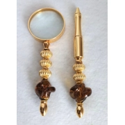 Gold and Amber Ink Pen and Magnifying Glass