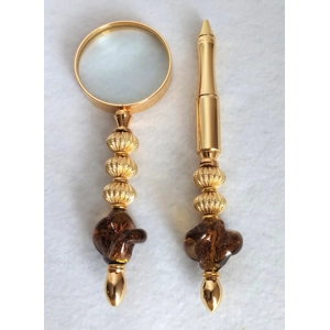 Gold and Amber Ink Pen and Magnifying Glass
