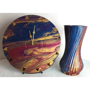 Burgunday, Navy, Purple and Gold Clock and Vase Set
