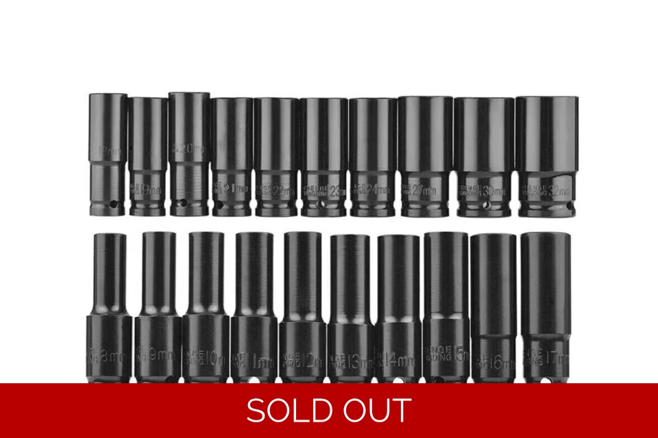 TAPEMATE 20 piece DEEP SOCKET SET, size 8mm to 32mm. Chrom..