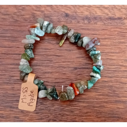 Moss Agate Chipped Semi Precious Gemstone Bracelet