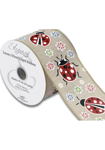 Ladybird Wired Edge Ribbon 14m