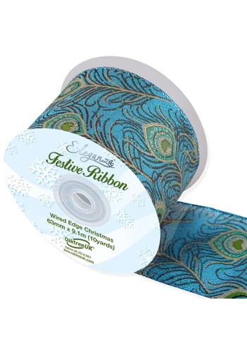 63mm wired edge Peacock Ribbon