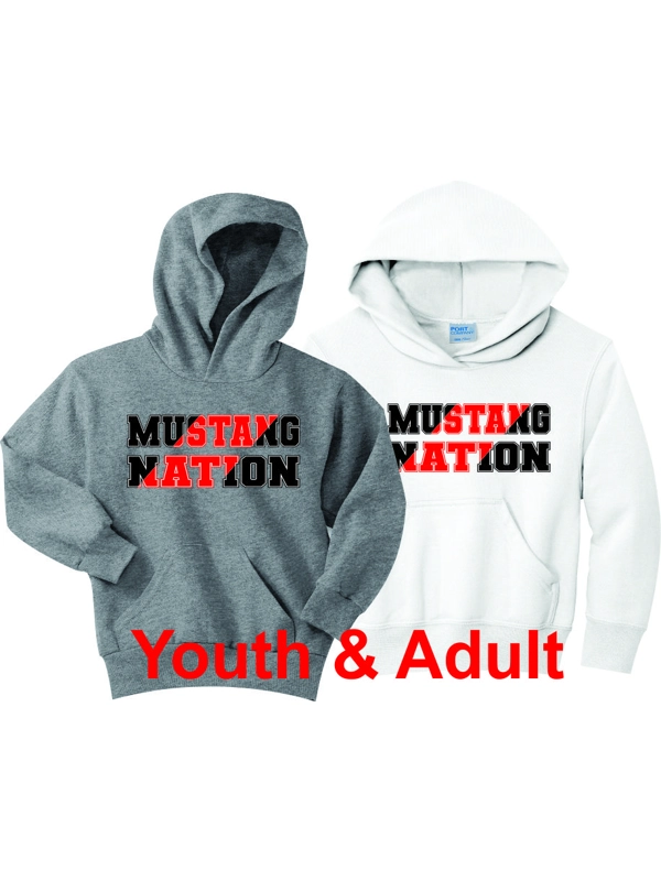 Youth & Adult "Mustang Nation" Pullover Hooded Sweatshirts