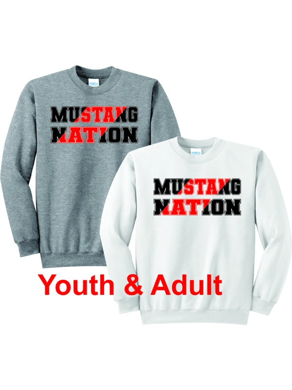 Youth & Adult "Mustang Nation" Crewneck Sweatshirts