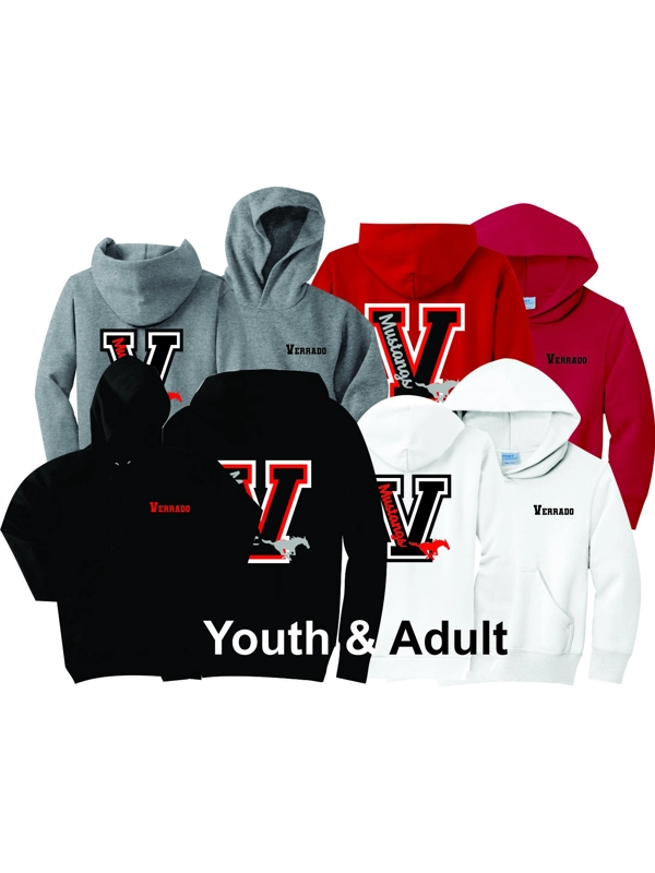 Youth & Adult Pullover Hooded Sweatshirts with "Mustangs" Logo