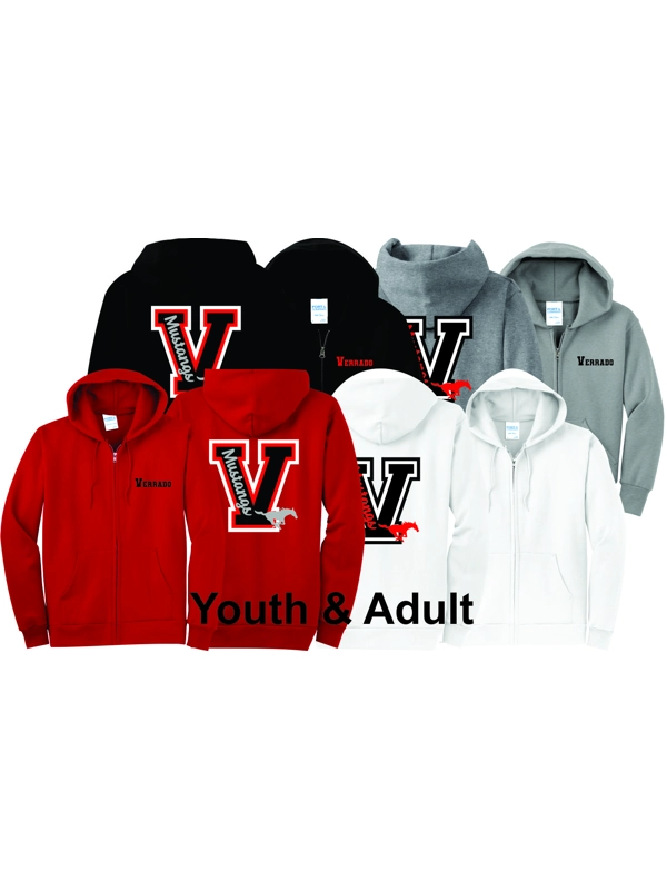 Youth & Adult Zip Hooded Sweatshirts with "Mustangs" Logo