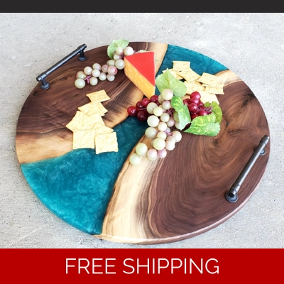 Round Walnut & Epoxy Charcuterie Board Set!