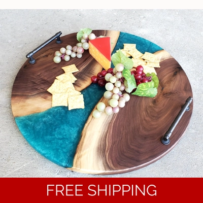 Round Walnut & Epoxy Charcuterie Board Set!