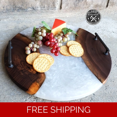 Round Walnut & Epoxy Charcuterie Board Set!