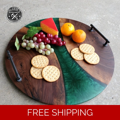 Round Walnut & Epoxy Charcuterie Board Set!