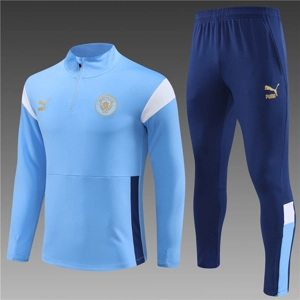 Manchester City Light Blue/Gold Half Zip Jacket Tracksuit Man City
