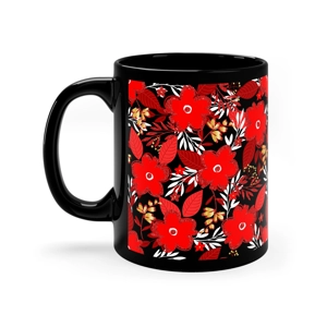 Red, Black, White and Gold Holiday 11oz Black Coffee Mug