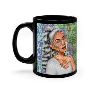 Her Zodiac Sign is Cancer, Light Skinned Woman of Color 11oz Black Mug (watermark will be removed on