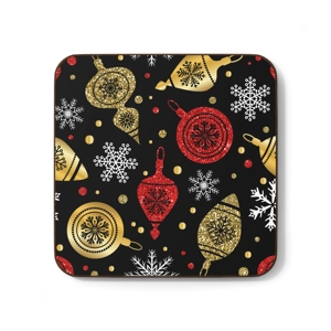 Red, Gold and Snowflake Holiday, Hardboard Back Coaster, 3.5