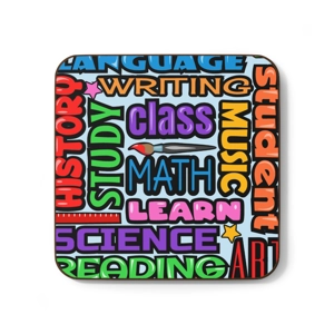 School Subjects Hardboard Back Coaster, 3.5