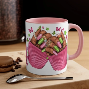 Pink & Green Nails Coffee Mug, 11oz